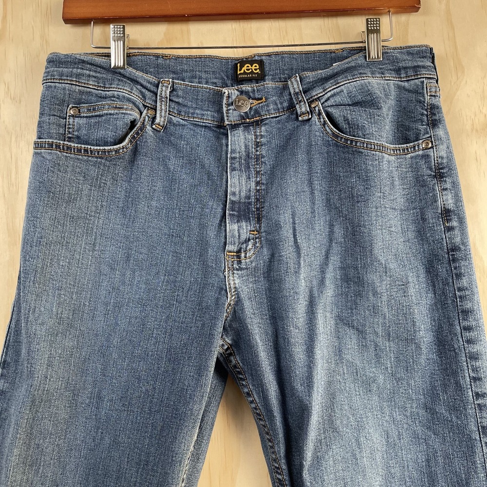 Lee Regular Fit Jeans Mens Medium Wash‎ Blue Denim Straight Zip Fly Fits 34x34
